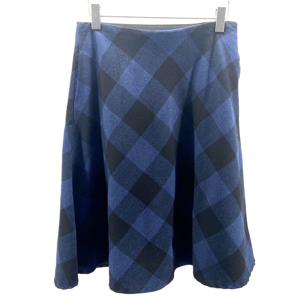 Premise Studio Skirt Sz 10 Black Blue Flannel Large Check Plaid Pockets Lined